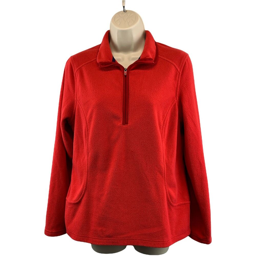 Lands' End Womens 1/4 Zip Fleece Jacket Size Small Red Long Sleeve No Pockets